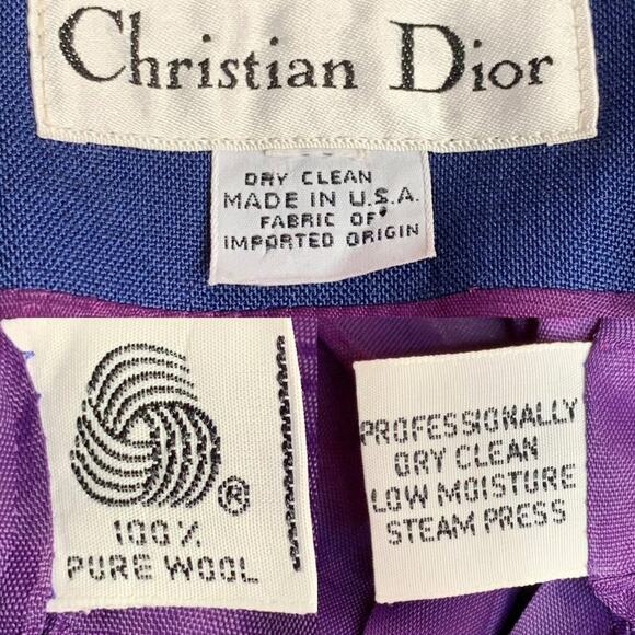 Vintage 70s/80s Christian Dior Pleated Back Wool Suit Blazer Medium/Large Navy - Picture 13 of 15